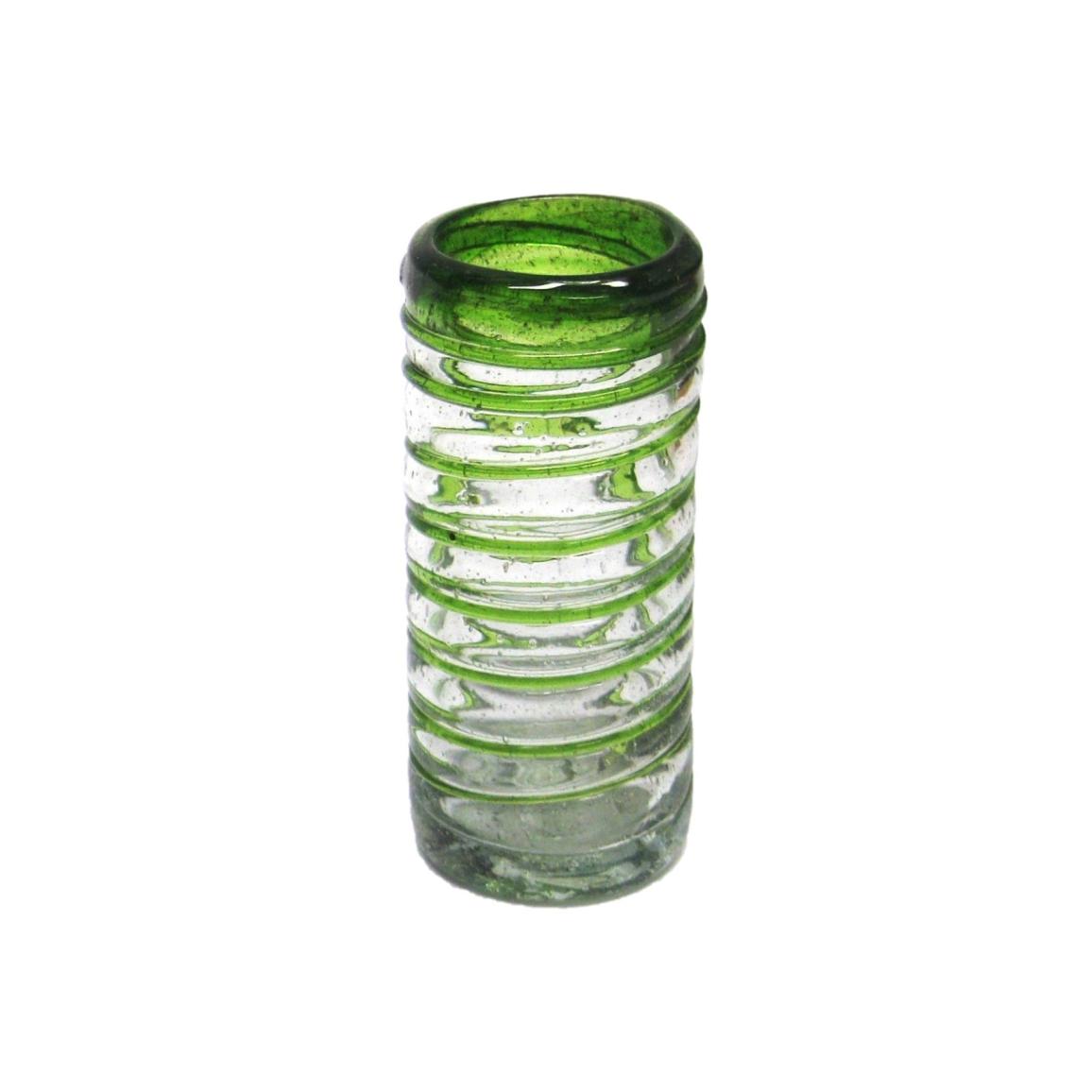 Wholesale Tequila Shot Glasses / Emerald Green Spiral 2 oz Tequila Shot Glasses  / Emerald green threads spinned to embrace these gorgeous shot glasses, perfect for parties or enjoying your favorite liquor.